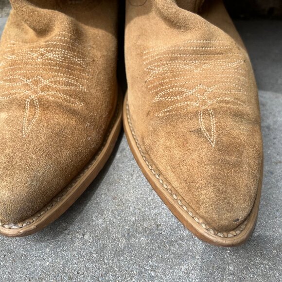 Vintage Acme Cowboy Boots in Tan Roughout Leather, Made in USA - Picture 9 of 11